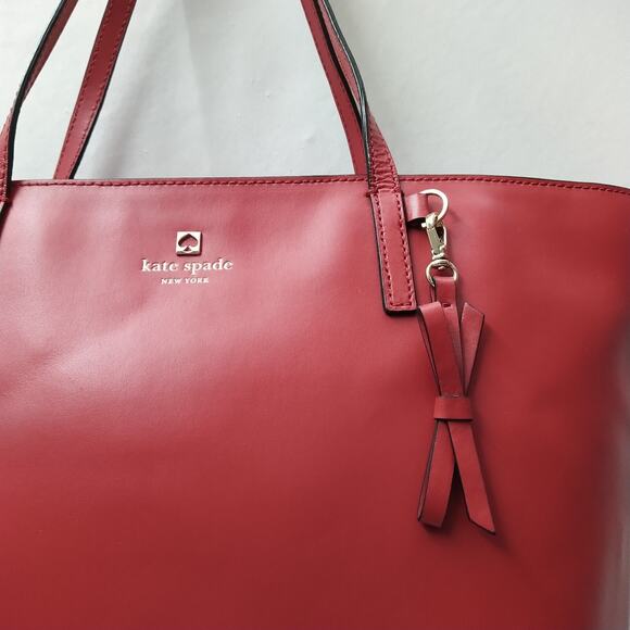 Kate Spade New York Red Leather Double Handles Zipper Closure Tote Shoulder Bag - Picture 2 of 12